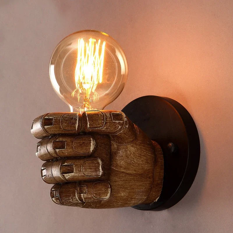 

Nordic Retro Resin Wall Lamp Left Hand Right Hand Fist Sconces Wall Fixture Home Decor Light Indoor Restaurant Bar Decoration