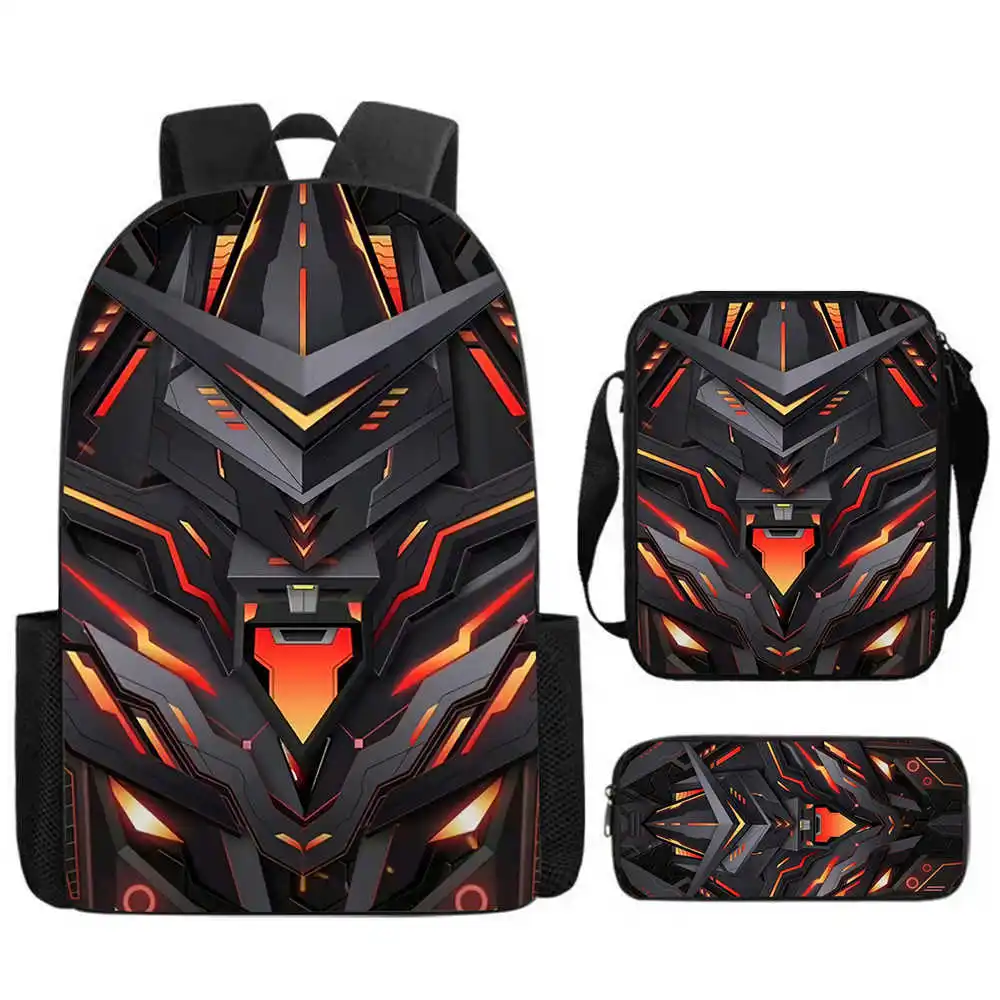 Luxury Novelty Peculiar Cool Mechanical Style 3pcs/Set Pupil School Bags Laptop Daypack Backpack Shoulder Bag Pencil Case