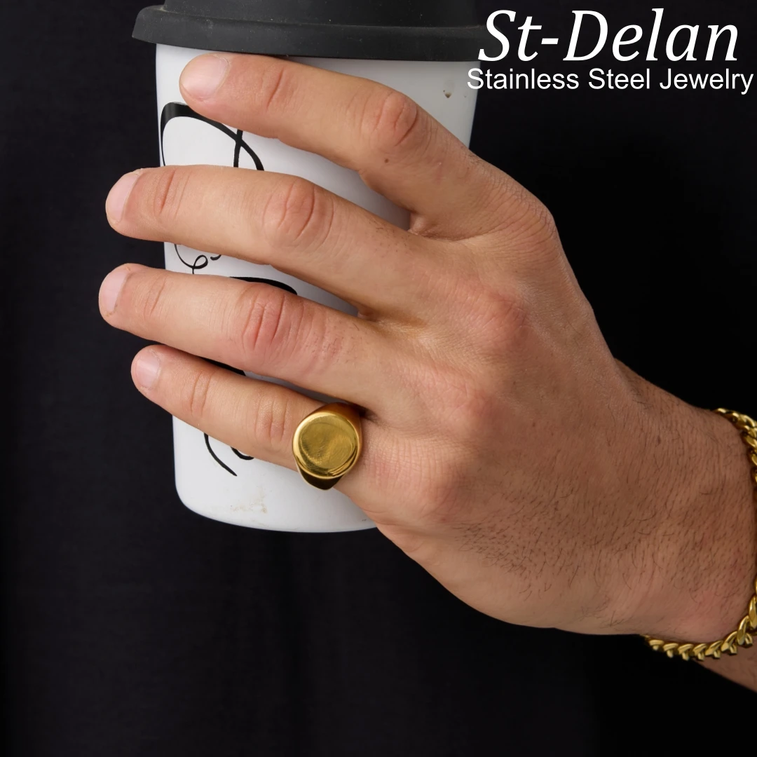 St.delan INS Style Large Round Smooth Ring for Men Women Stainless Steel Polished Band Jewelry Wholesale