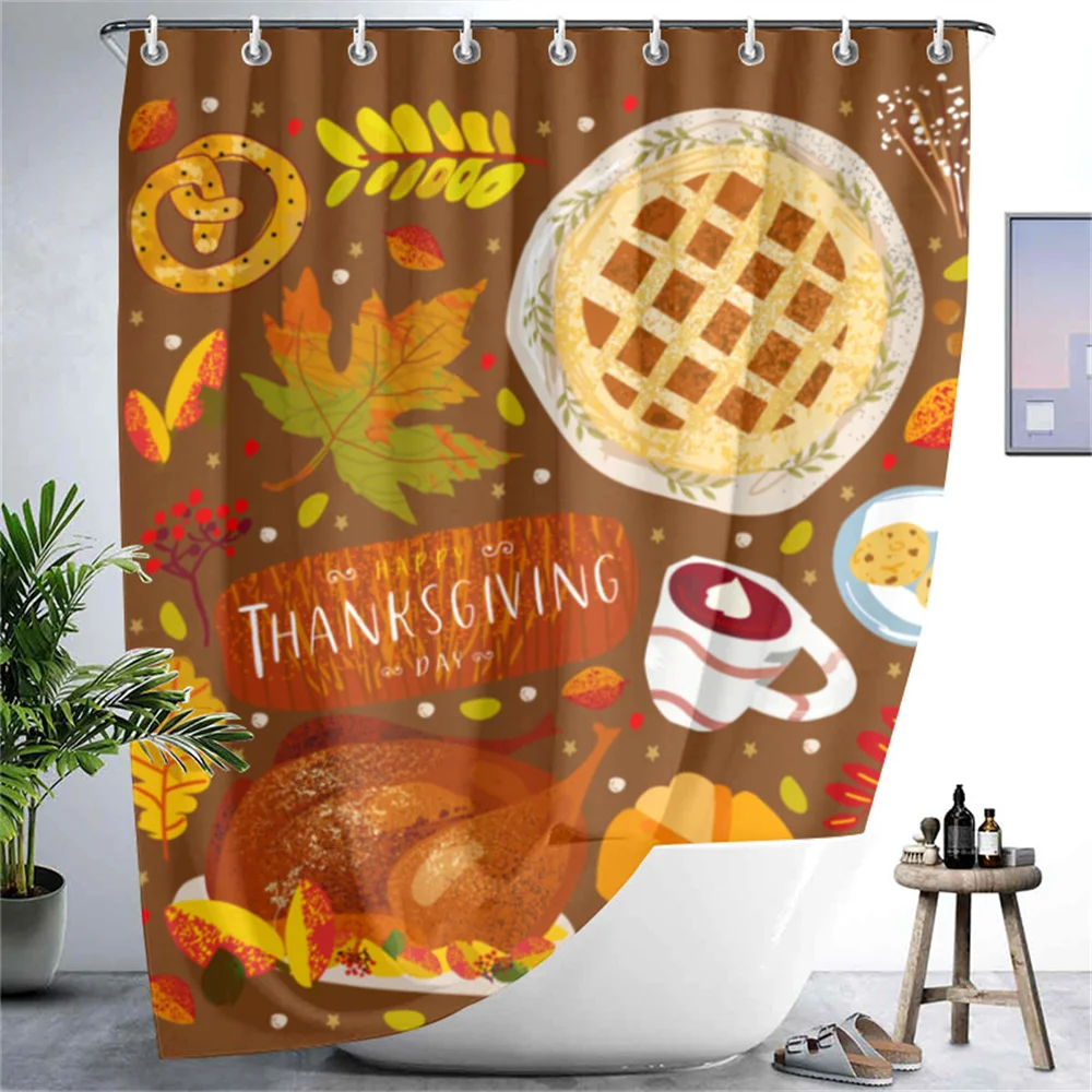 

Thanksgiving Truck Bathroom Curtain Fall Harvest Pumpkin Maple Leaf Shower Curtain Bathroom Polyester Waterproof Fabric TrimHook