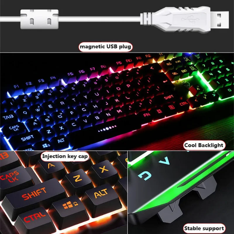 Combo de Teclado e Mouse com Fio GX2, 104 Teclas, Teclado e Mouse Mecânico, Mutável, Impermeável, RGB, Conjunto para Desktop, Laptop