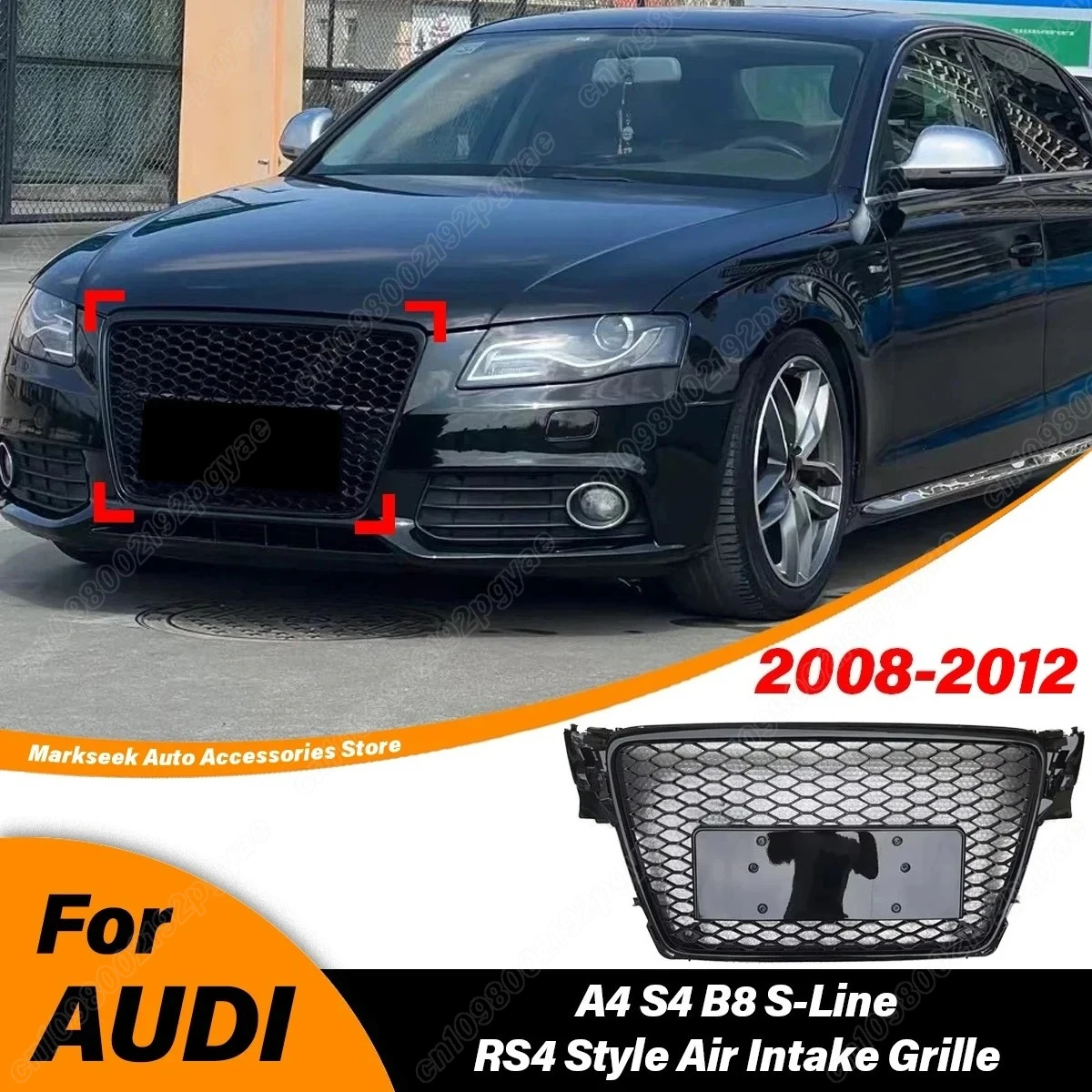 

For Audi A4 S4 B8 S-Line 2008 2009 2010 2011 2012 RS4 Style Front Bumper Racing Radiator Grills Air Intake Grille Exter BodyKits