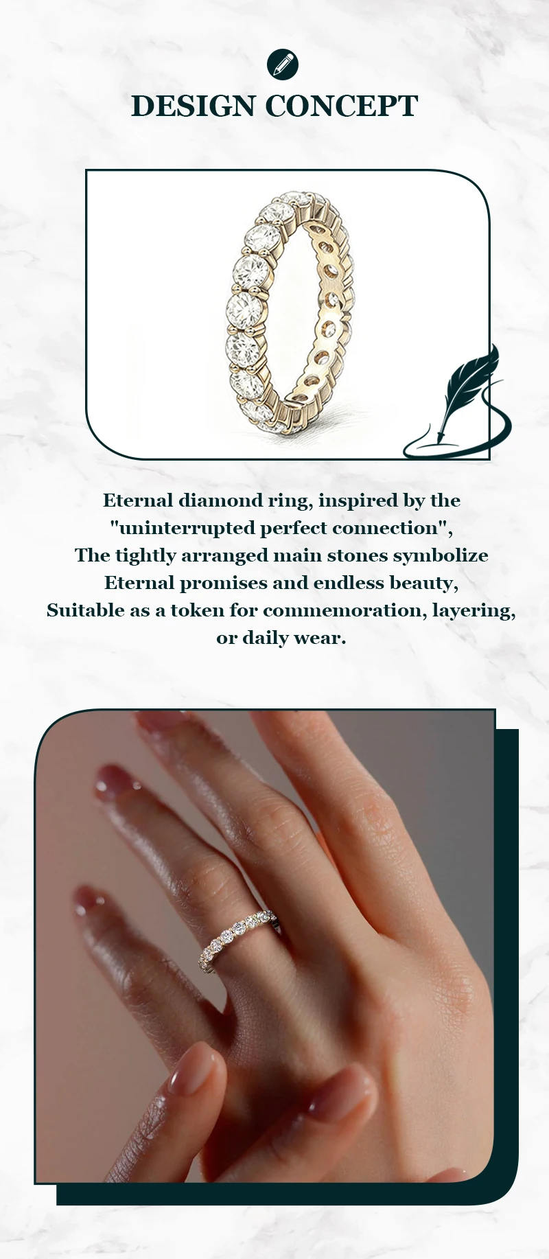 OXTAO Vollmoissanit-Ring, 4 mm, D VVS1, für Damen, funkelnder Ehering, Ewigkeitsring, Jubiläumsschmuck, Geschenke, 14 Karat Gold gefüllt – Detail 4