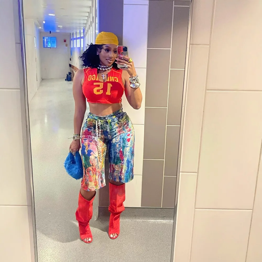 

New Arrival European and American Cross-border Women's Fashion Casual Straight-leg Pants and Painted Shorts