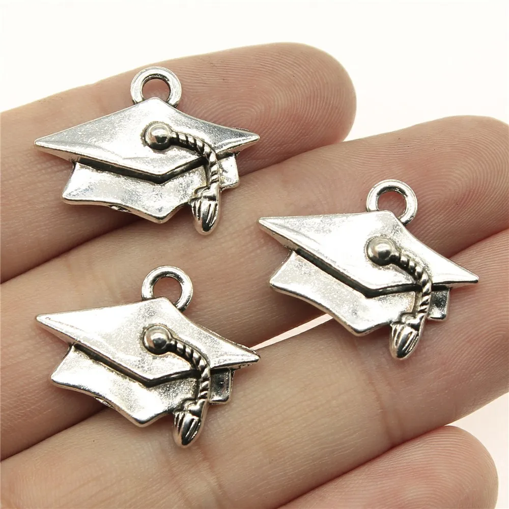 WYSIWYG 10pcs Charms Graduation Bachelor Cap 20x25mm Antique Silver Color Pendants DIYCrafts Making Finding Handmade Jewelry