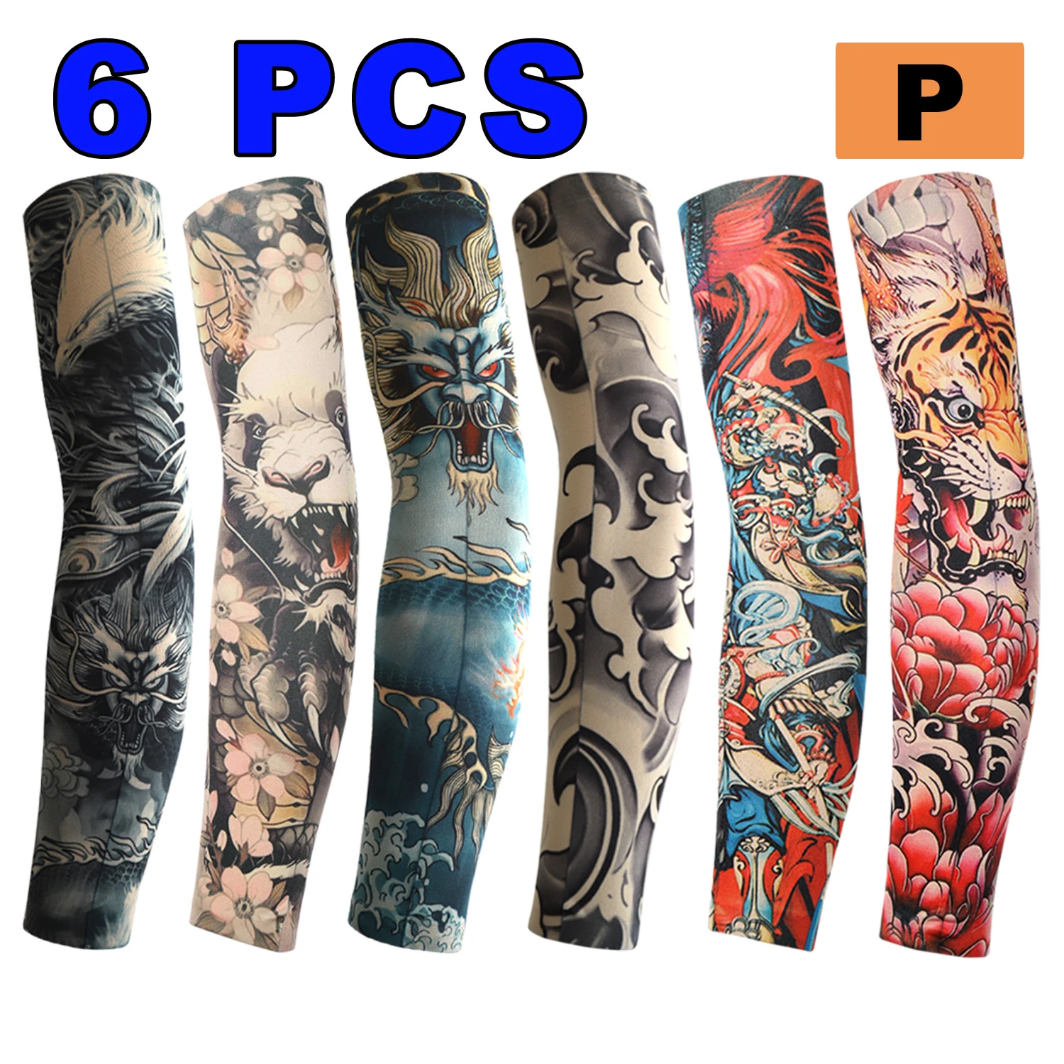 AliExpress NONE 6PCS Tattoo Sleeves Fishing Unisex Cycling Elastic Sun Protection Breathable Multiple Mixed Summer Nightclub Tattoo Arm Cover