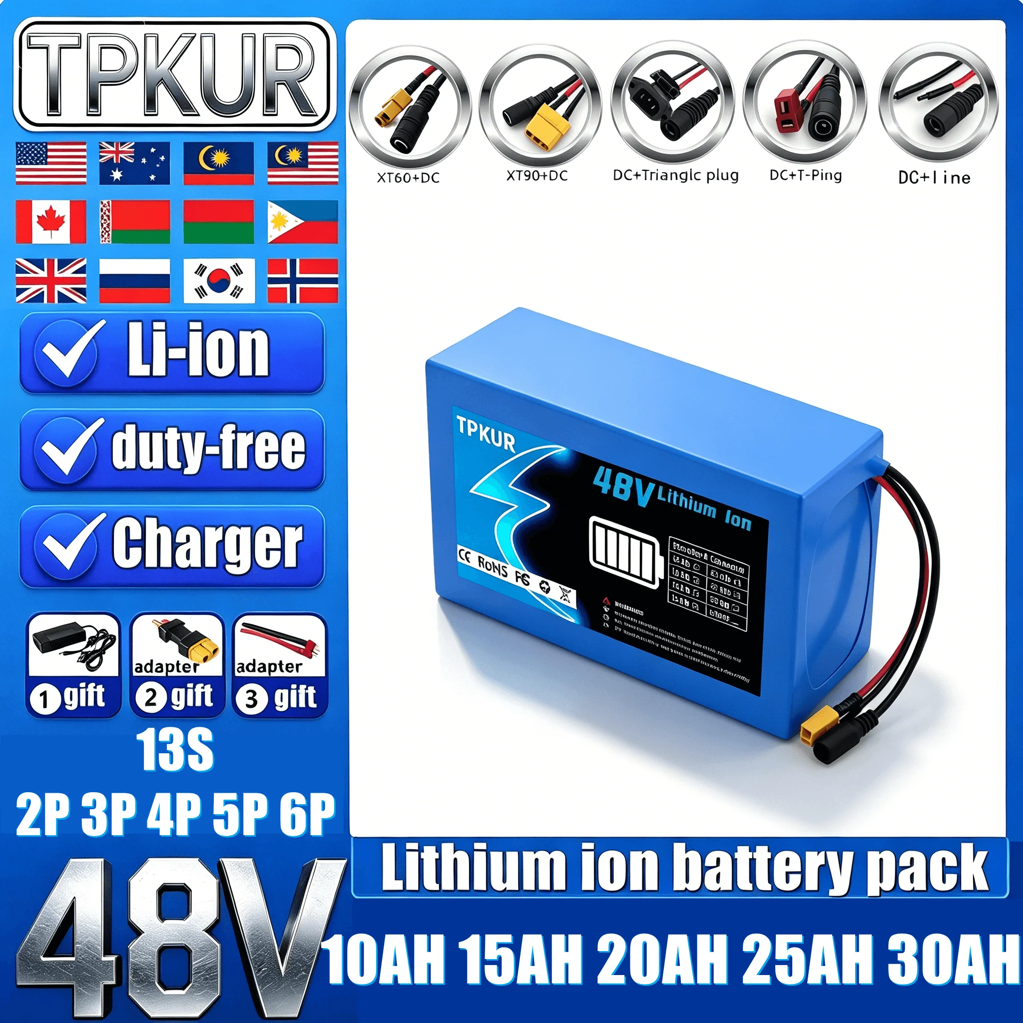 Multi-spec 48V 13S 18650 Battery Pack Intelligent BMS Protection Matching Fast Charger Suitable Electric Scooter Power Use