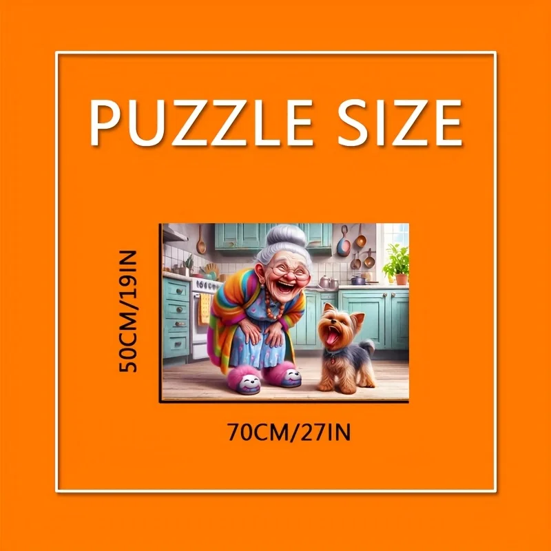 1000 قطعة من أحجية الجدة والكلاب السعيدة - ألوان نابضة بالحياة، نشاط للبالغين، مثالية للترابط العائلي، كرتون عالي الجودة