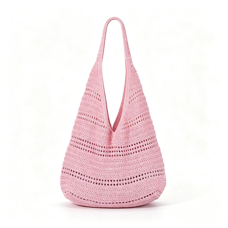 Hohlgestrickte Unterarm-Schultertasche, koreanische Damen-Handtasche, süß, niedlich, schlicht, einfarbig, gewebte Handtasche, lässige Tragetasche für Pendeln und Reisen – Detail 18