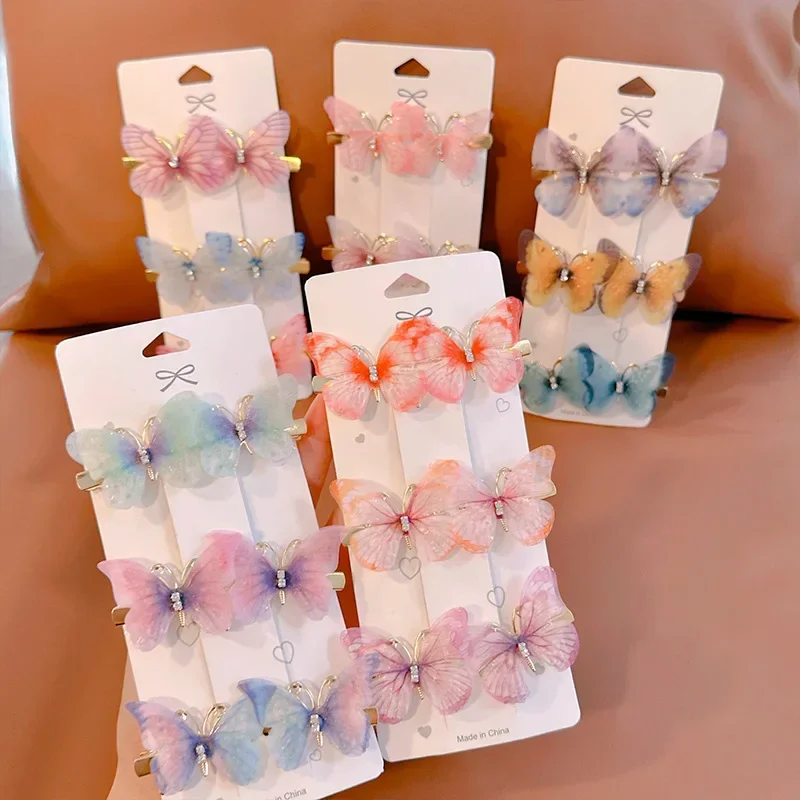 Cute Gradient Alloy Hair Clips for Girls - Butterfly Hairpins in Net Yarn, Perfect for Hanfu Costume