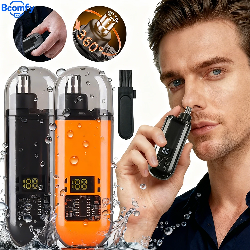 

Электрический триммер для волос в носу и ушах для мужчин, портативная безболезненная машинка для стрижки волос в носу, перезаряжаемая со светодиодным дисплеем, машинка для стрижки ушей и носа