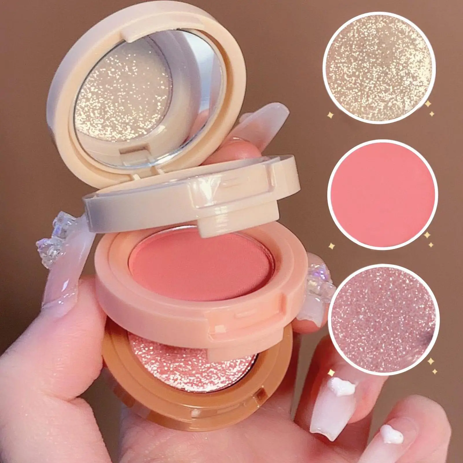 3 In 1 Highlighter Powder Palette Contour Bronzer Glitter Face Long-Lasting Shimmer Eyeshadow Cosmetic Korean Pearl Makeup D6R8