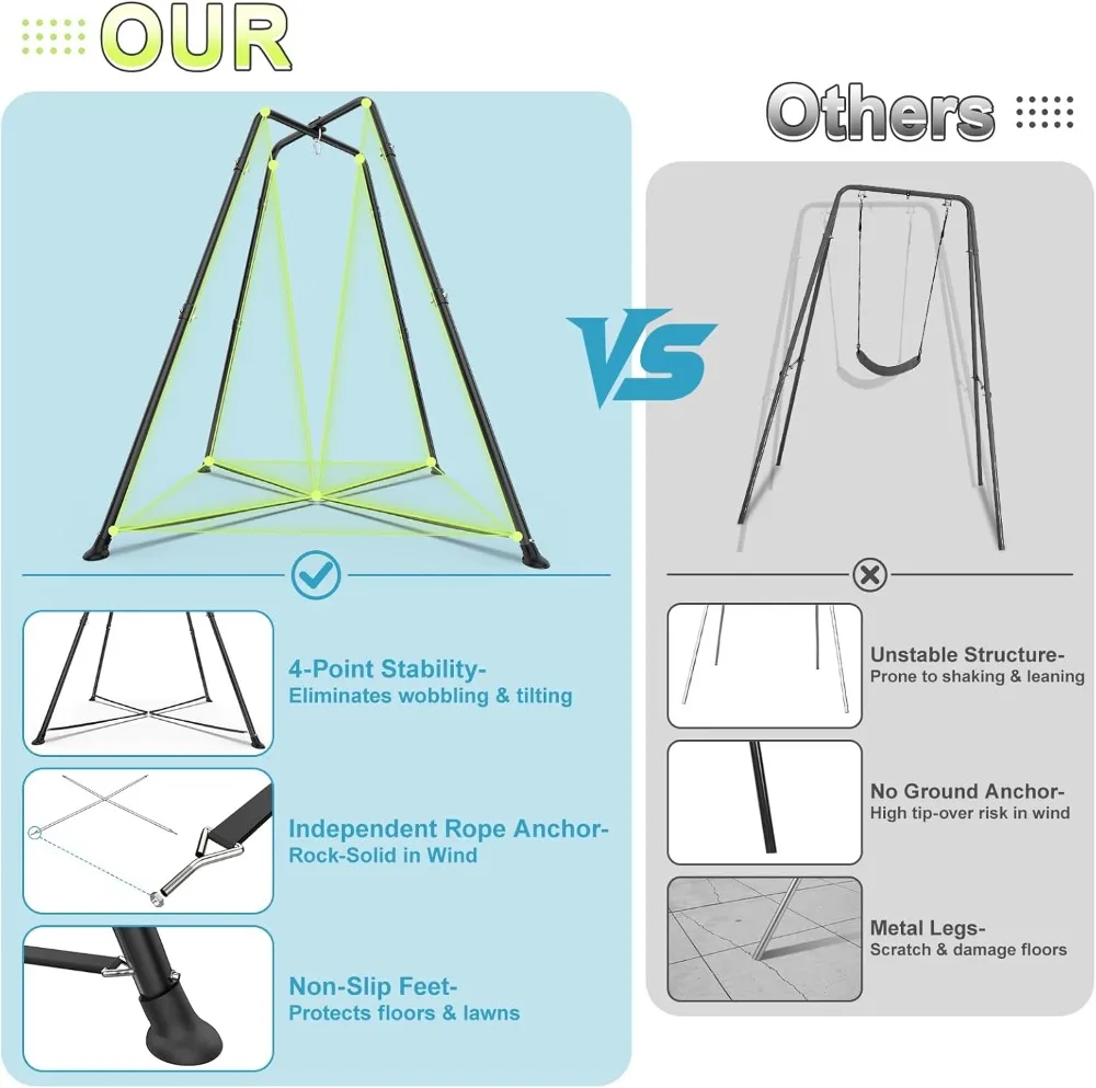 إطار حامل متأرجح على شكل X مع كرسي جراب حسية، أرجوحة معدنية شديدة التحمل للاستخدام الداخلي والخارجي بسعة 330 رطل