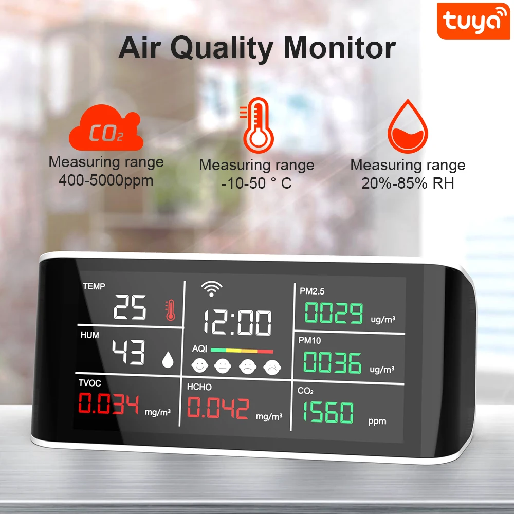 デスクトップwifiセンサー,湿度センサーテスター,Tuya,Wi-Fi接続,pm2.5,hcho,温度計,Dienmern-DM69D