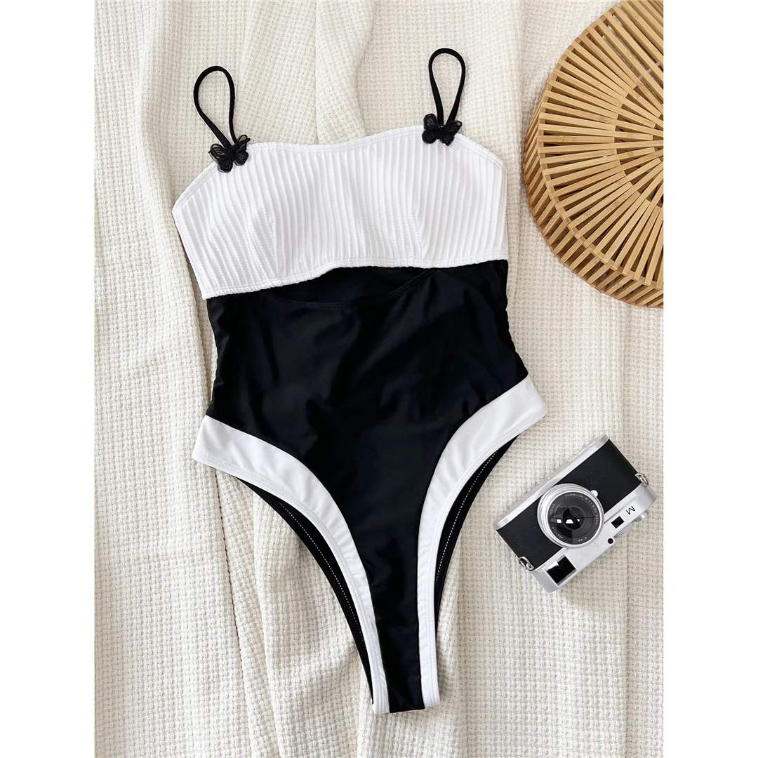 2026 Sexy, gespleißter, gerippter Einteiler-Badeanzug mit Cut-Outs für Damen, Badebekleidung, hoch geschnittene Beine, gepolstert, Badeanzug, Schwimmanzug V5877 – Detail 10