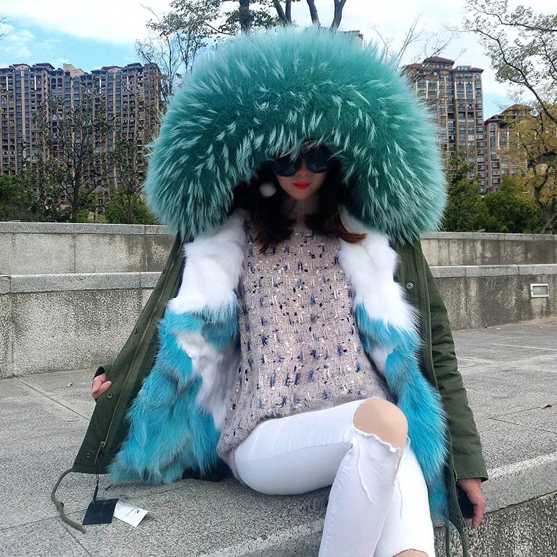2023 NEW Real Fur Coat Hooded Woman Winter Parkas Natural Fox Fur Collar Warm Jacket Removable Lining Female Clothing