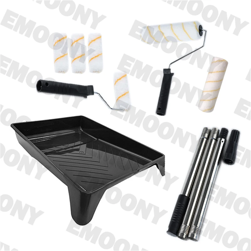 Conjunto de ferramentas de rolo de pintura de 9 polegadas, rolo de bandeja de pintura, haste de extensão de estrutura de rolo de cobertura de cabelo