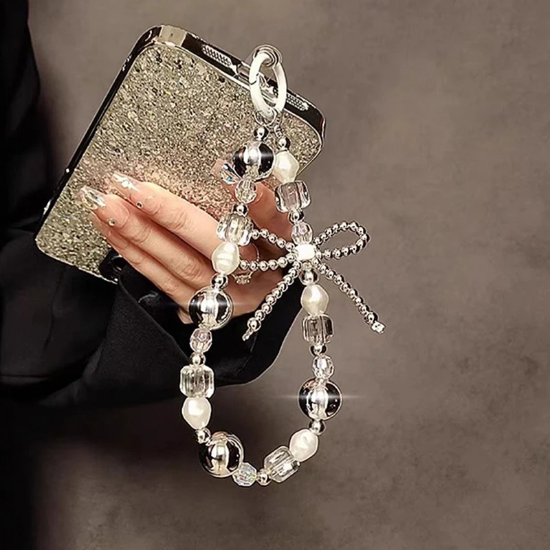 

Fashion Phone Short Wrist Strap Universal Mobile Phone Anti Loss Lanyard Personalized Creative Bow Beaded Mobile Phone Chain