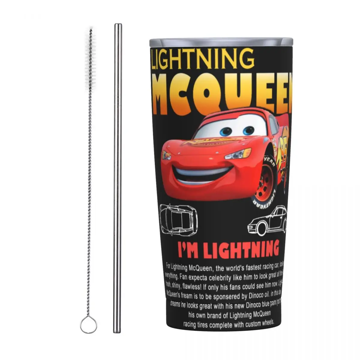 Sally I'm Lightning Cars Mcqueen Insulated Tumbler with Straws Vacuum Thermal Mug Double Wall Car Bottle Cups 20oz