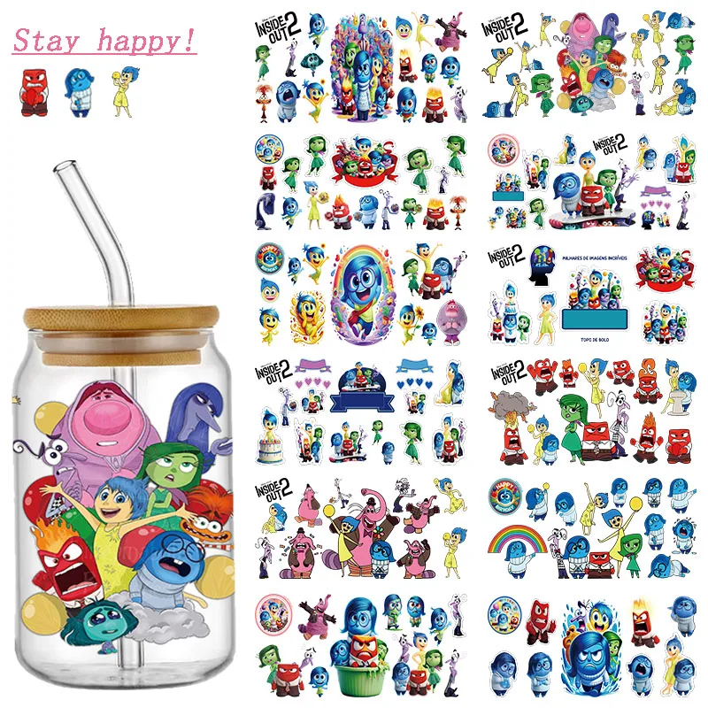 Disney Inside Out UV DTF Transfer Stickers Dipper Cup Wrap Permanent Waterproof For 16oz Libbey Glass Personalize Custom Labels