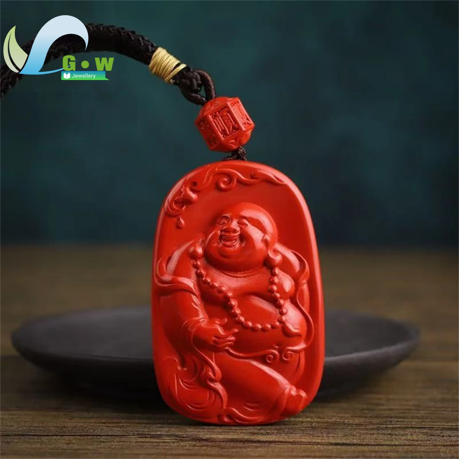 Natural Cinnabar Laughing Buddha Pendant Hanging Amulet Necklace Unisex Carved Gemstone Jewelry Lucky Charm Gift For Men Women
