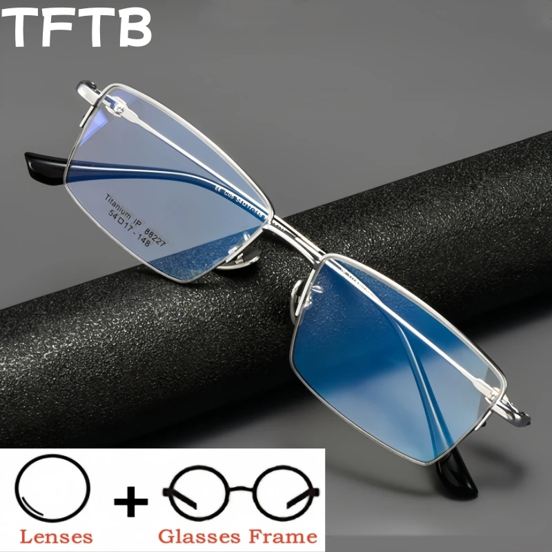 

TFTB Business Men Optical Prescription Half-frame Glasses Square Titanium Myopia Hyperopia Progressive Multifocal Recipe Eyewear