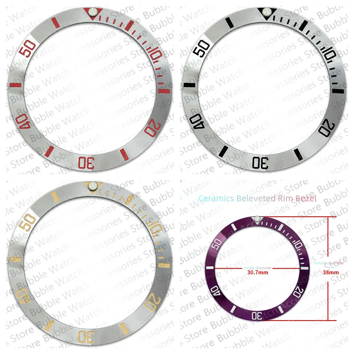 

38mm*30.7mm White Purple Ceramics Bezel Insert Fit For Rlx Sub Mechanical Wristwatch