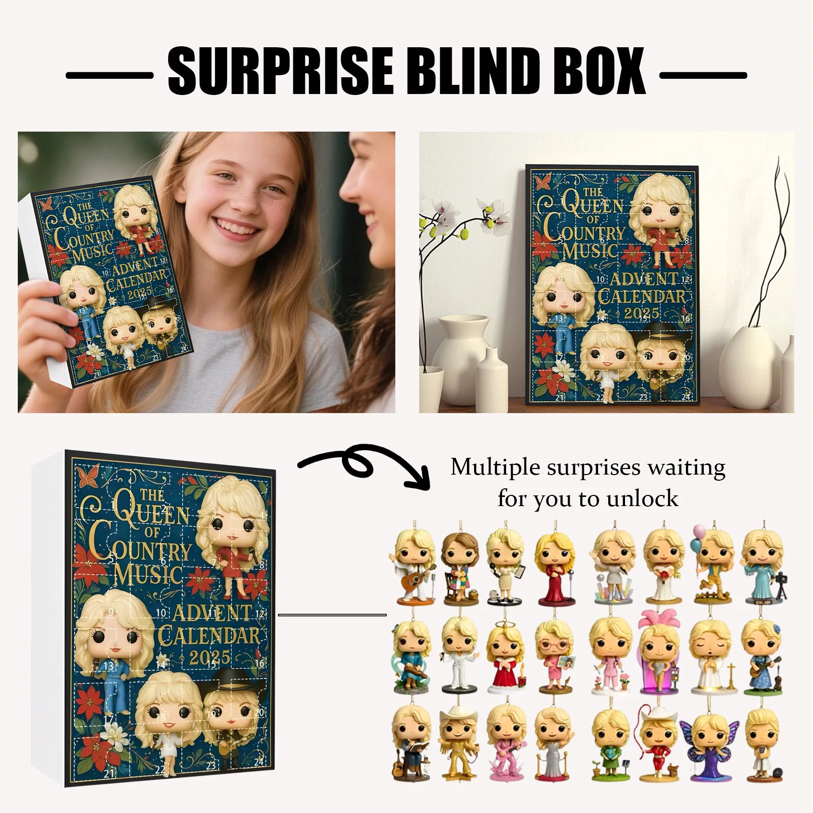 

2025 The Queen of Country Music Dolly Parton 24 Day Surprise Countdown Christmas Calendar Christmas Tree Ornament