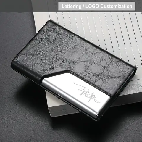 패션 명함 케이스 남자 모조 가죽 명함 홀더 사용자 정의 로고 가죽 카드 상자 방문 카드 홀더 여성