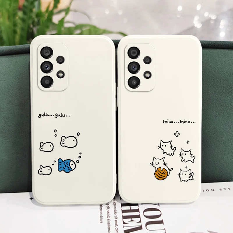 Cute Line Cat Case per Samsung Galaxy A73 A53 A33 A23 A13 A03 A72 A52 A52S A32 A22 A12 A02 A02S A71 A51 A31 A21S 4G 5G Cover