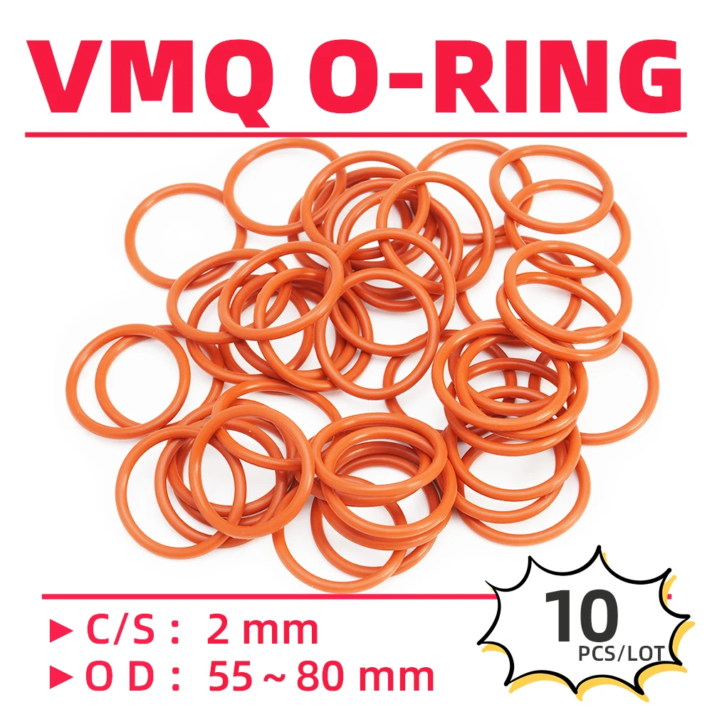 10PCS/Lot Rubber Red VMQ CS2 mm OD 55/56/57/58/59/60/62/63/64/65/66/67/68/70/72/73/74 mm O Ring Gasket Oil Resistant Waterproof