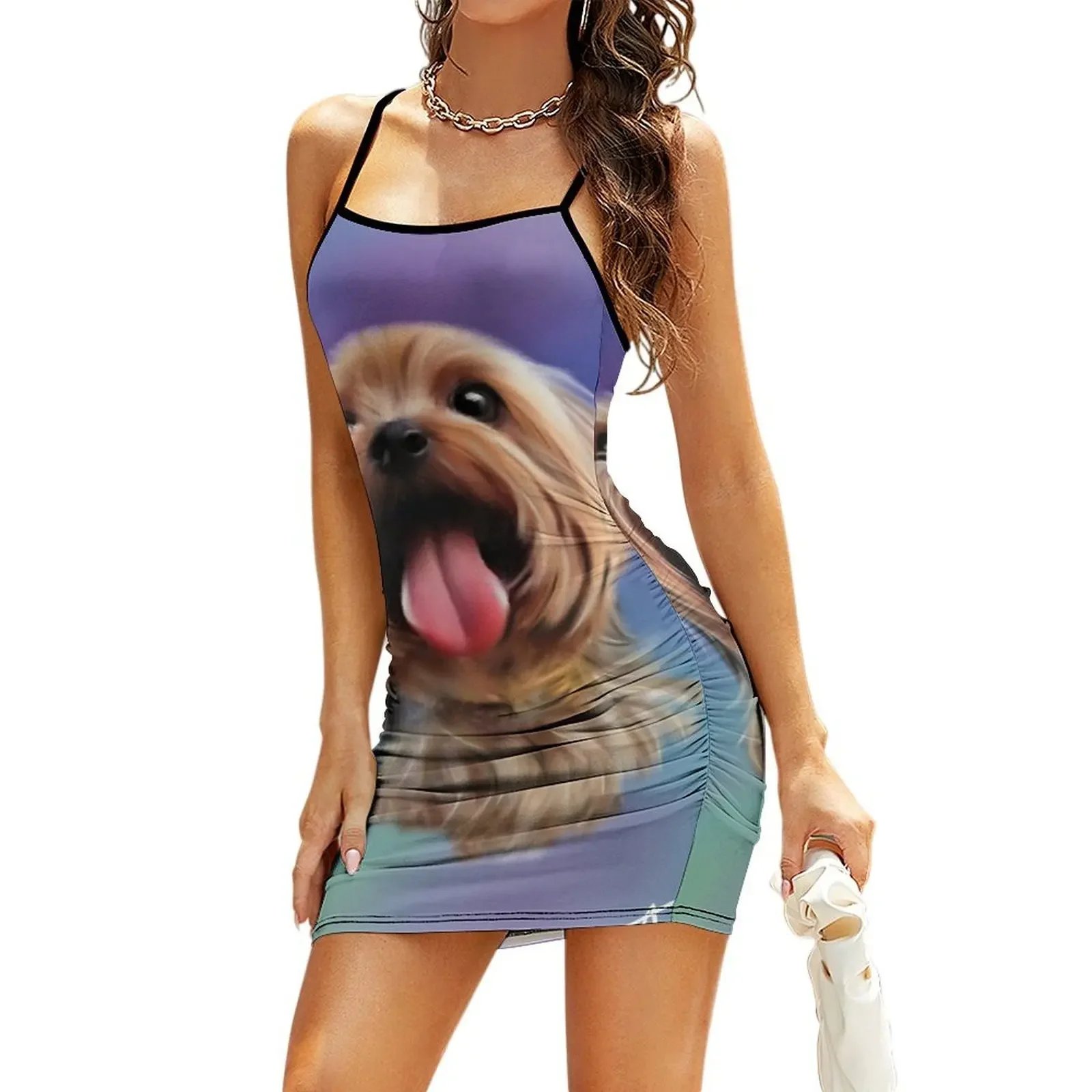 

Yorkshire Terrier Puppy Dog Digital Oil Painting Sling Dress dress party evening elegant luxury celebrity cocktail dresses Dress