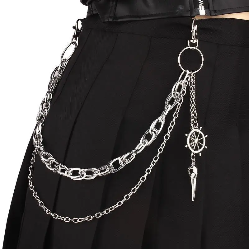 Punk Rivets Pants Chain Gothic Rock Hip Hop Dark Style Silver Color Multilayer Waist Chain Layered Jewelry For Men And Women