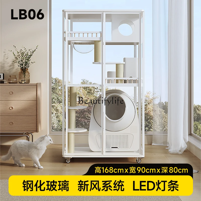 لا تشغل فيلا القط الزجاجية إلى منطقة من القفص المنزلي الشفاف وحوض القمامة وخزانة القطط البانورامية المتكاملة