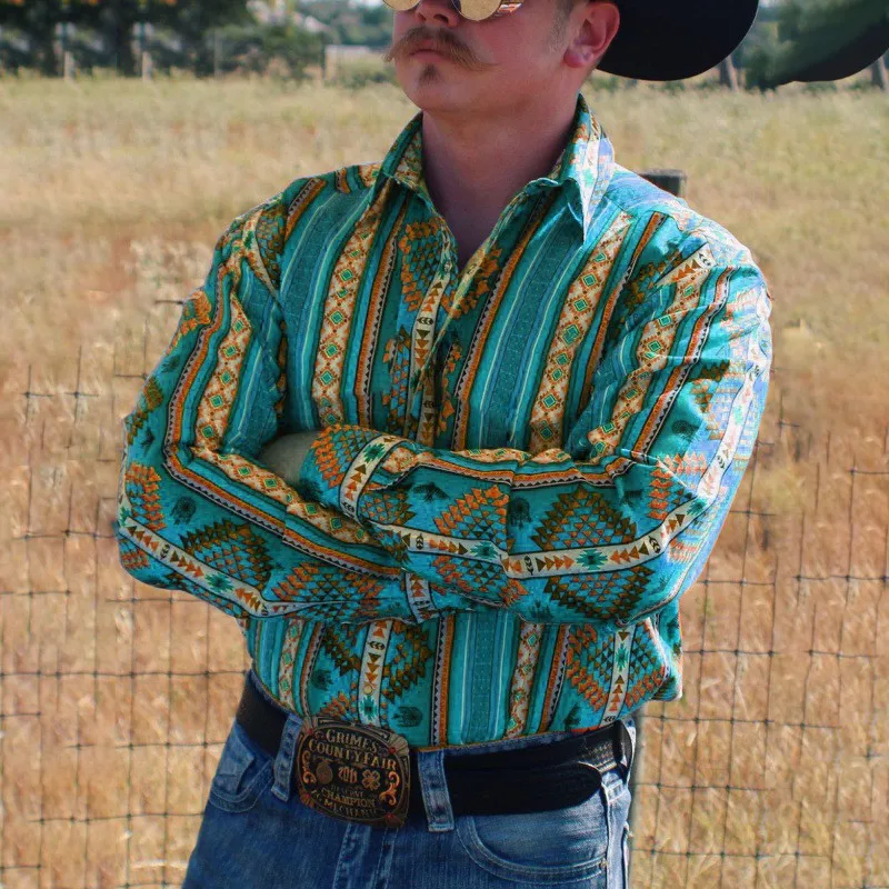 2024 autumn foreign trade new men's cardigan 3D printed four sided elastic loose British long sleeved lapel plaid shirt