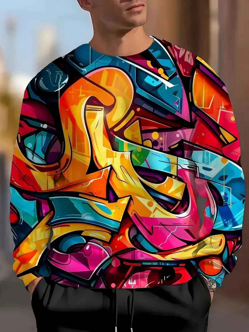 

Abstract Graphic Sweatshirts Men 3D Full Print Fashion Hip Hop Crew Neck Hoodies Autumn Long-Sleeve Streetwear Men Colorful Tops