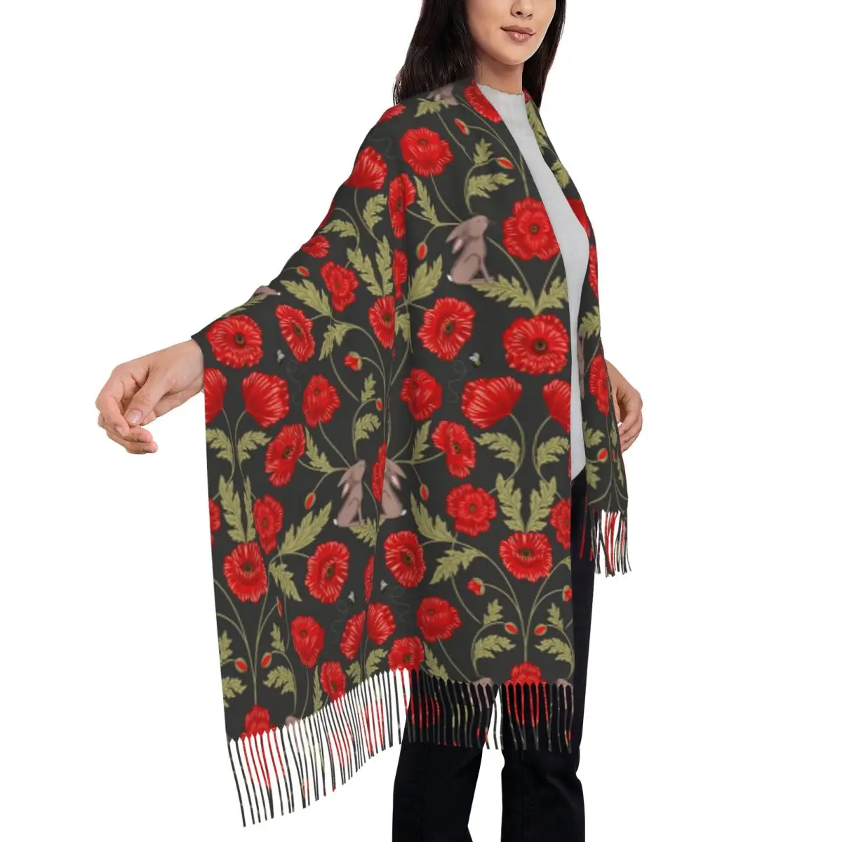 Poppy Gard  Scarf Tassel Scarves for Women Soft Warm Shawls and Wraps Large Fall Winter Shawl Wrap