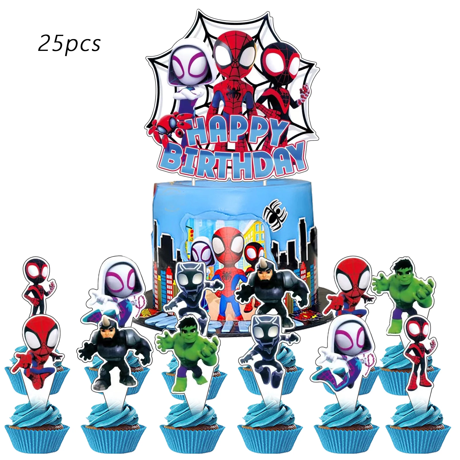 25 Piezas de Adornos para Pastel de Spiderman y Sus Increíbles Amigos, Adornos para Cupcakes, Decoraciones de Cumpleaños de Spiderman, Fiesta Temática de Spiderman