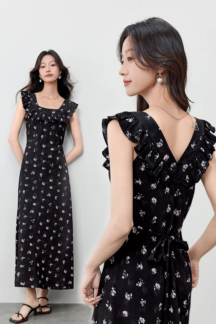 SENTUBILA Damen Sommerkleid mit Blumenmuster 2026 Elegantes bedrucktes, ärmelloses, tailliertes langes Kleid mit Schnürung, zwei Tragevarianten 152LO3118 – Detail 10