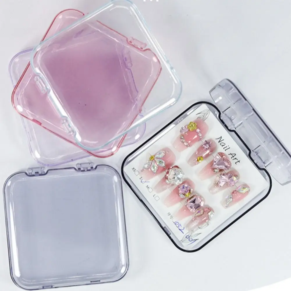 Square Shape Empty Nail Boxes New Plastic Transparent Fake Nails Organizer Display Box Dustproof Clear Nail Show Box