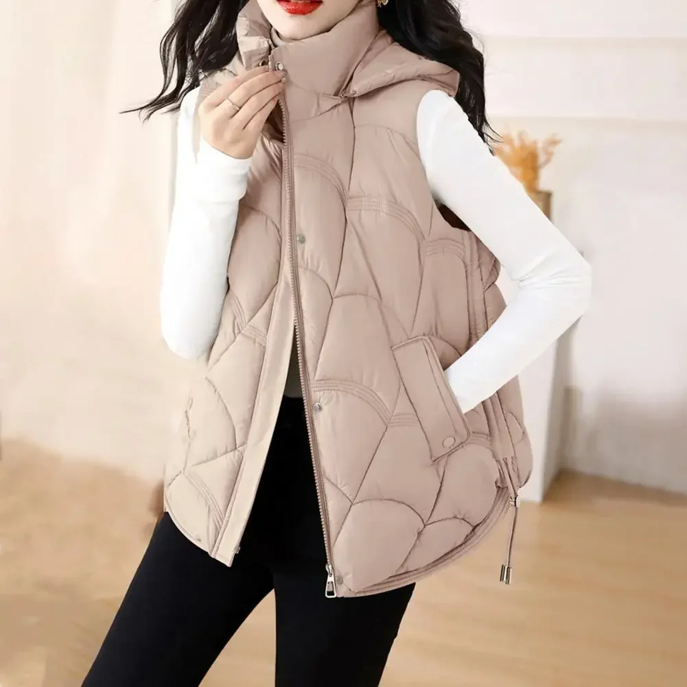 

Женский хлопковый жилет, стильный женский хлопковый жилет с воротником-стойкой, капюшоном, без рукавов, свободный крой, сплошной цвет для женщин