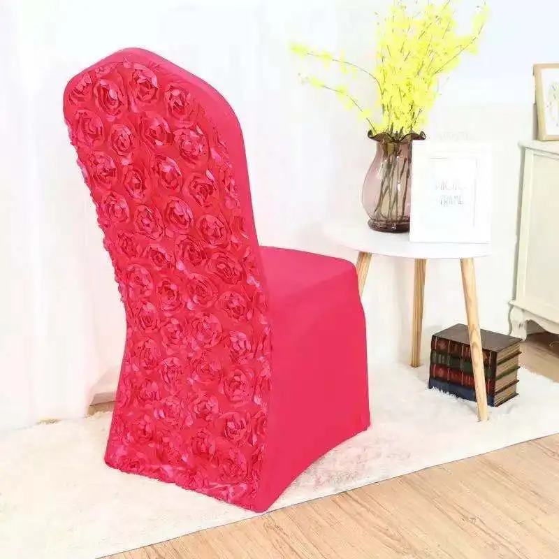 50PCS Universal Stretch Spandex 3D Rose Flower Chair Cover Cloth Polyester Fabric Wedding Party Banquet Hotel Dining Chair Cover