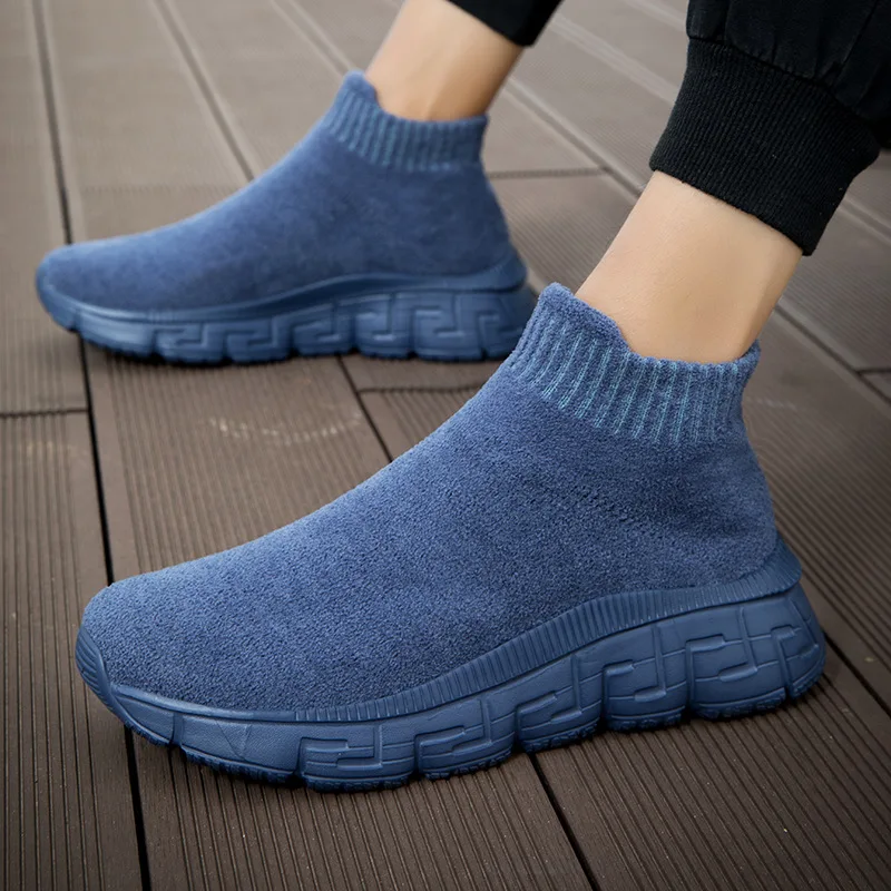 Men High Top Sneakers Women Socks Shoes Knit Man Trainers Soft Comfortable Slip-On Couple Casual Shoes Plus Size 35-46 MSH063
