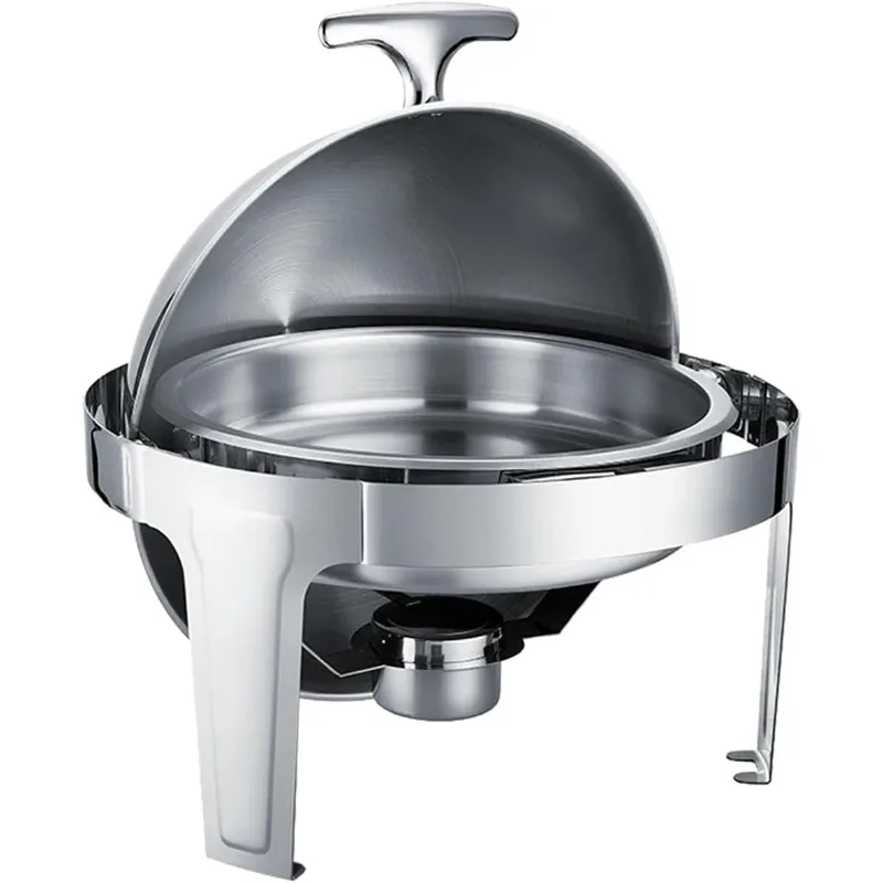 Round Chafing Dishes Full Size Chafer 6 Quart Food Buffet Warmer with Roll Top Lid Professional (6L Round chafter)