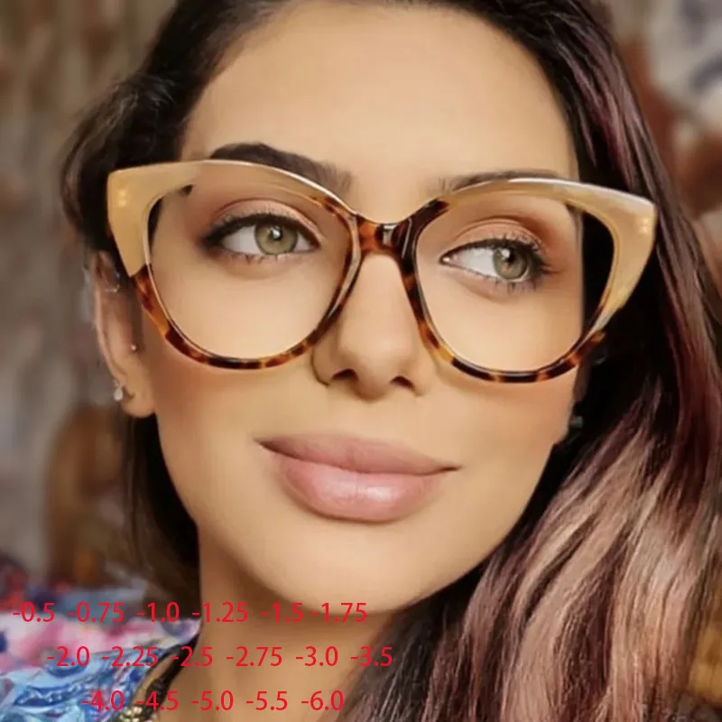 Stylowe okulary kocie oczy w kolorowych oprawkach – korekcyjne dla krótkowzroczności i do czytania 4 Dopasowane kolory oprawka okulary z przezroczystymi szkłami modnych okularów krótkowzroczność nerdy stopnia-0.5 -1.0 -2.0 -3.0 -4.0 do-6.0 2
