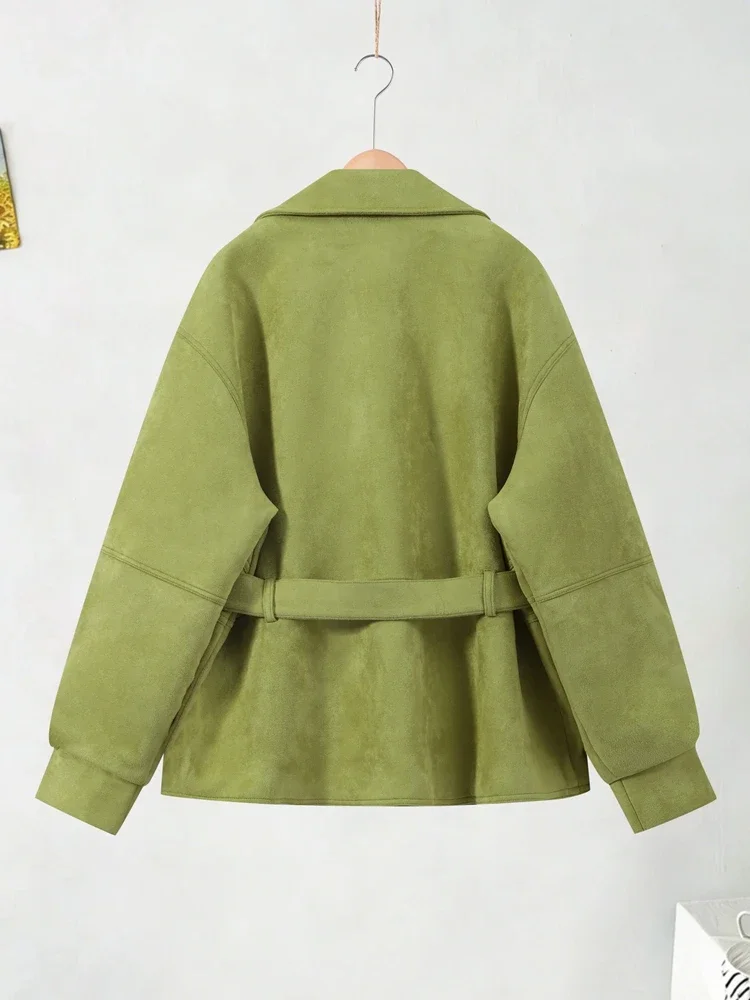 Damenmäntel mit Stehkragen, Schnürung an der Taille, kurze Windjacke, Frühlingsjacke für Damen, langärmlig, schmal geschnitten, modische neue Oberbekleidung – Detail 4