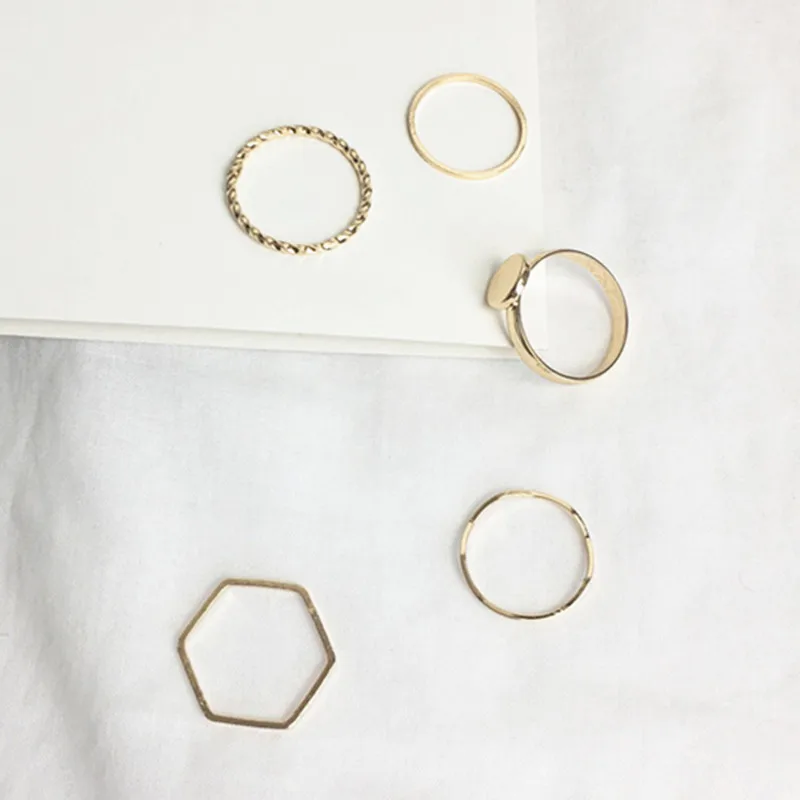 5pc/set Unique Design Simple Gold Color Wave Irregular Rings For Women Fashion Jewelry Wholesale Geometry Party Ring Sets Gifts