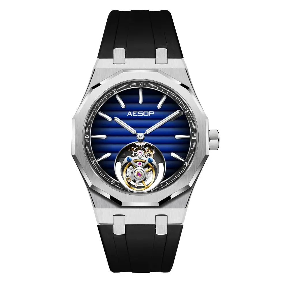 

AESOP Gradient Double Hollow Dial Men Flying Tourbillon Wristwatch Super Luminous Sapphire Male Manual Winding Mechanical Clock