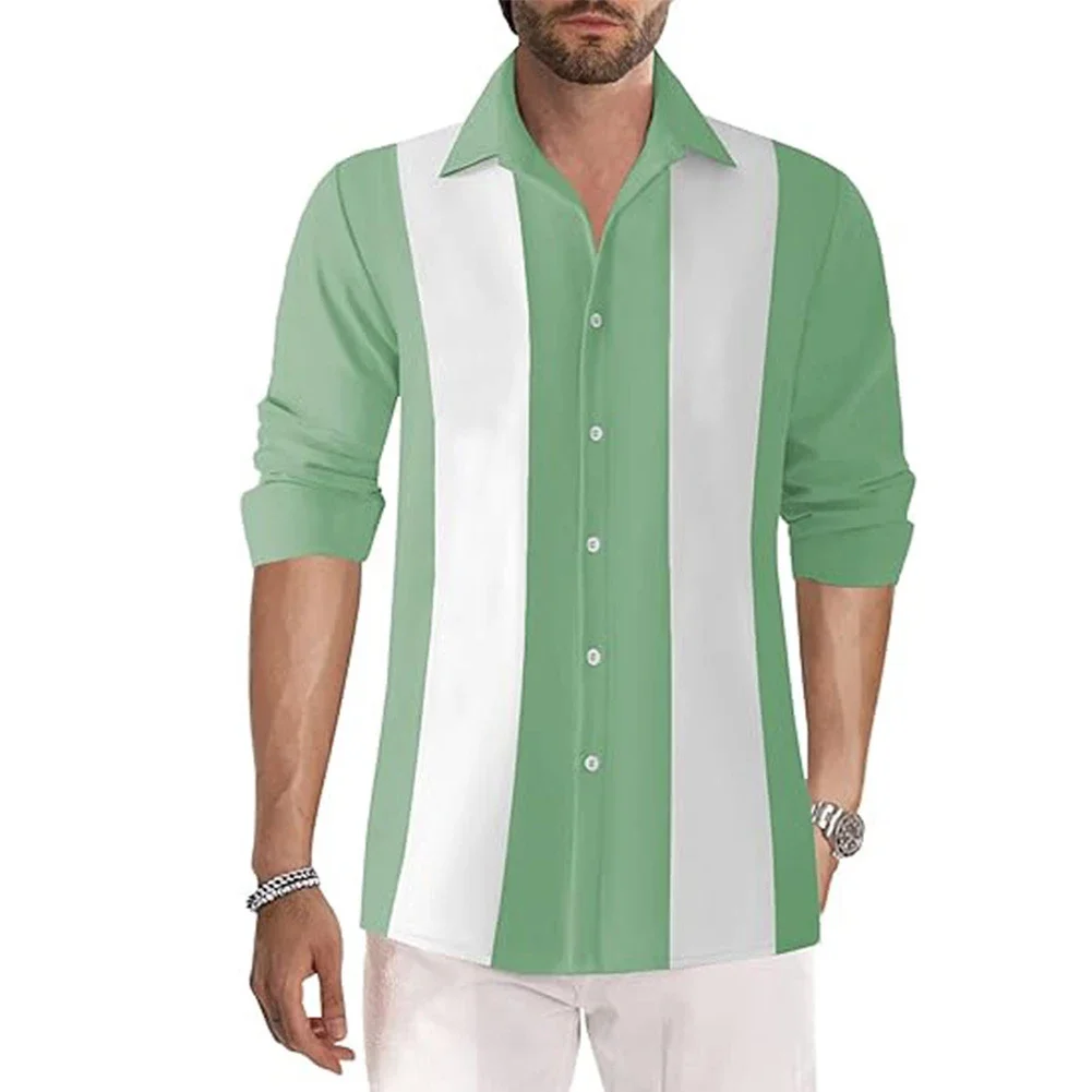 

Comfy Fashion Tops Shirt Four Seasons Long Sleeve Mens Retro Shirt Two Tone Guayabera Vintage Bowling Button Down