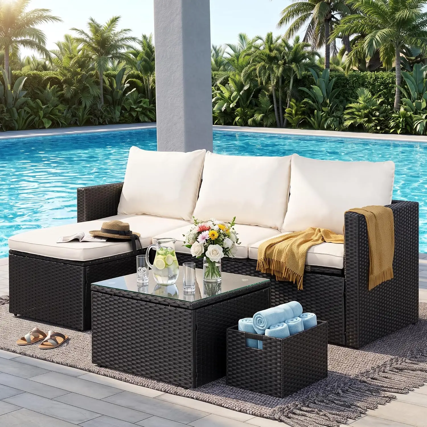 Patio Patio Furniture Set with Detachable Soft Cushions, Outdoor PE Rattan Patio Conversation Sofa Set, 3-Piece Patio, Customized - Aliexpress Deal